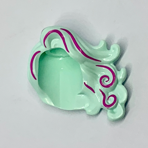 Hair Long Swept Left with Curls, Magenta Highlights Print Light Aqua
