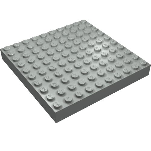 Brick 10 × 10 without Bottom Tubes, with '+' Cross Support (early Baseplate) Hellgrau