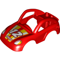 Duplo Car Body 6 × 10 × 3 with Two Studs at Back, '12 SPEED' Print Red