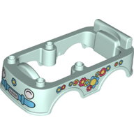 Duplo Car Body, Camper / Bus 6 × 10 × 2 with Flowers, Headlights, Fender Print Light Aqua