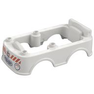 Duplo Car Body, Camper 6 × 10 × 2 with Dark Blue Grill, Orange Warning Stripes, Star of Life print Weiß