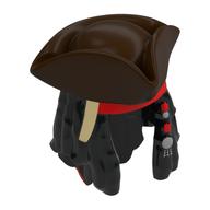 Hair and Hat, Dreadlocks with Beads, Red Bandana, Dark Brown Tricorne print [SINGLE MOLD] Schwarz