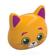 Minidoll Head Special, Cat with Bright Green Eyes, White Nose, Magenta Ears, Eyebrows print Bright Light Orange
