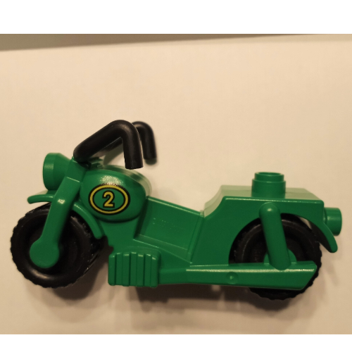 Duplo Motorcycle with Yellow Number 2 Print Green