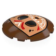 Brick Round Curved 6 × 6 × 1 with Nougat Kakamora Face, White Mouth, Red/White Markings print Rotbraun
