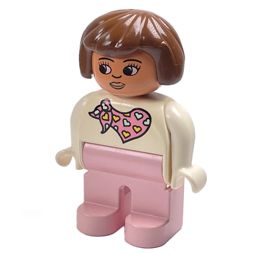 Duplo Figure, Early, Hair Bob Brown, Light Pink Legs, Pink Scarf with Hearts Print Weiß