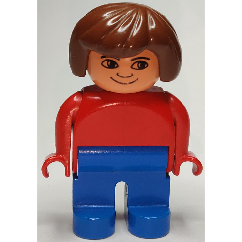 Duplo Figure, Early, Hair Bob Brown, Blue Legs, No White in Eyes Print Rot