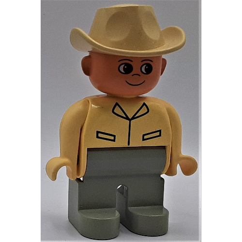 Duplo Figure, Early, Cowboy Hat Tan, Light Gray Legs, Shirt Print Beige