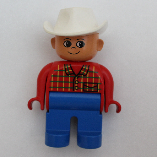 Duplo Figure, Early, Cowboy Hat White, Blue Legs, Plaid Shirt Print Rot