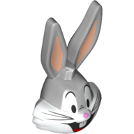 Minifig Head Special with Open Mouth, Pink Ears (Bugs Bunny) Light Bluish Gray