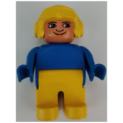 Duplo Figure, Early, Aviator Hat Yellow, Yellow Legs, Plain Top Blue