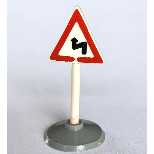 Road Sign Old Triangle with Curved Road Print & Type 1 Base White