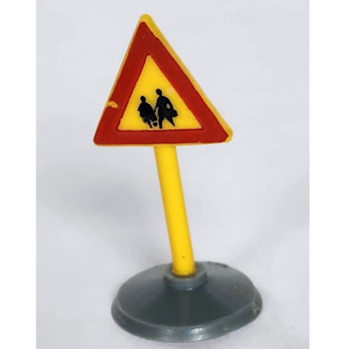 Road Sign Old Triangle with Pedestrian Crossing 2 People Print & Type 1 Base White