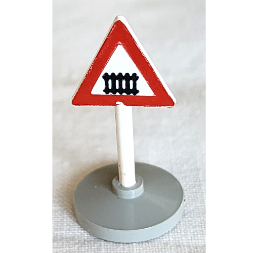 Road Sign Old Triangle with Level Crossing Print & Type 2 Base White