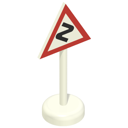 Road Sign Old Triangle with Curved Road Print & Type 2 Base Weiß