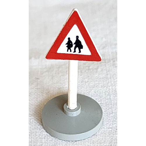Road Sign Old Triangle with Pedestrian Crossing 2 People Print & Type 2 Base White