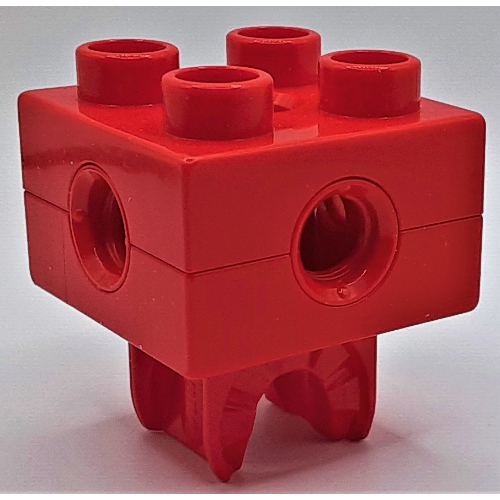Duplo Toolo Brick 2 × 2 with Holes and Clip on Bottom Red