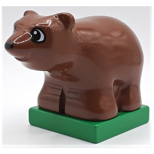 Duplo Animal Bear Cub on Green Base Brown