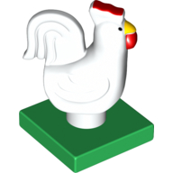 Duplo Animal Chicken / Hen / Rooster, Tail, Lobe Comb, on Green Base Weiß