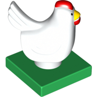 Duplo Animal Chicken / Hen, Tail, Smooth Red Comb, on Green Base White