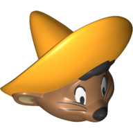 Minifig Head Special, Bright Light Orange Hat, Whiskers print (Speedy Gonzales) Mittelnougat