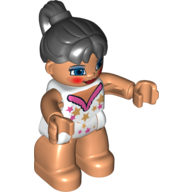 Duplo Figure with Ponytail Black, with Stars, Blue Eyes (Circus Princess) White