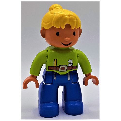 Duplo Figure with Ponytail Yellow, with Blue Legs, Lime Top (Wendy) Lime