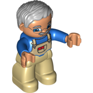 Duplo Figure with Parted Wavy Hair Gray, with Glasses (Grandfather) Blau