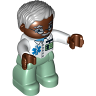 Duplo Figure with Parted Wavy Hair Gray, with Glasses on Dark Brown Face (Doctor) Weiß