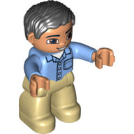 Duplo Figure with Parted Wavy Hair Black, Shirt with Collar, Pocket, and 4 Buttons Medium Blue