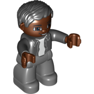 Duplo Figure with Parted Wavy Hair Black, with Dark Brown Face (Father Africa) Black