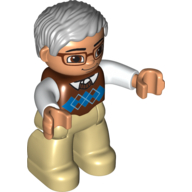 Duplo Figure with Parted Wavy Hair Gray, with Glasses (Farmer) Reddish Brown