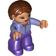 Duplo Figure Bob / Pageboy Hair Reddish Brown, with Top with Buttons -Light Violet Hands - Dark Purple Legs Hellflieder