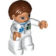 Duplo Figure Bob / Pageboy Hair Reddish Brown, with Medic / Nurse Print Weiß