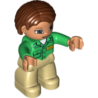 Duplo Figure Bob / Pageboy Hair Reddish Brown, 'ZOO' on Front and Back Shirt - Tan Legs Grün