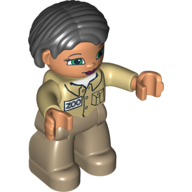 Duplo Figure Bob / Pageboy Hair Black, with Dark Tan Legs, Tan Top (Zoo Keeper) Beige
