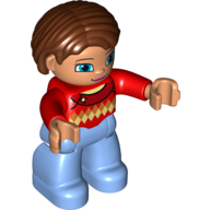 Duplo Figure Bob / Pageboy Hair Reddish Brown, Sweater with Diamond print - Medium Blue Legs Rot