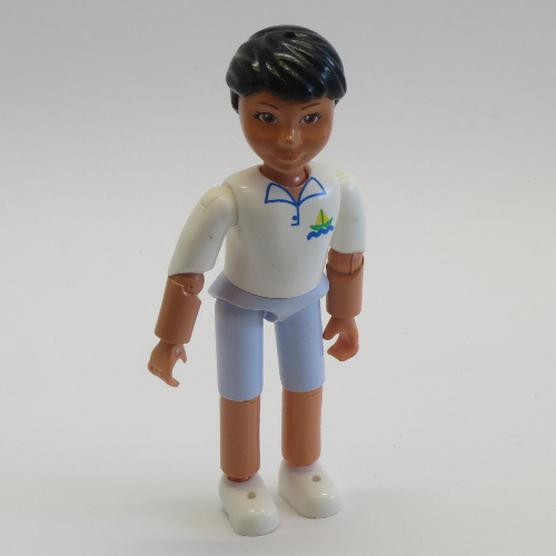 Belville Figure Articulated Elbows, Child, Male, Black Hair, Light Blue Shorts, White Shirt with Ship Logo Print Nougat