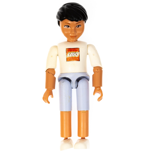 Belville Figure Articulated Elbows, Child, Male, Black Hair, White Shirt with LEGO Logo, Light Violet Shorts Nougat