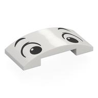 Brick Curved 4 × 2 Double with Black Eyes, Eyebrows print White
