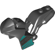 Fairing, Motorcycle, Racing (Sport) Bike with 1 × 2 Studs and Dark Turquoise Stripes and 'NITRO' Print Black
