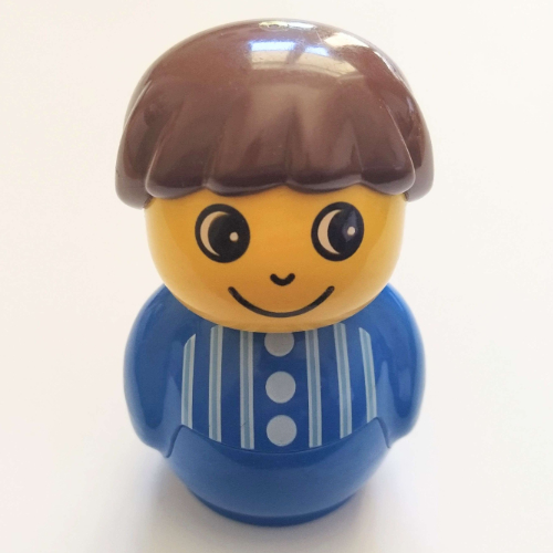 Primo Figure Boy with Blue Base, Striped Shirt Print, Brown Hair Blue