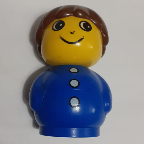 Primo Figure Boy with Blue Base, White Buttons print, Brown Hair Blau