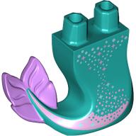 Tail, Mermaid Curved Right with Silver/Lavender Star, Lavender Fins print Dark Turquoise
