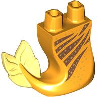 Tail, Mermaid Curved Right with Medium Brown Stripes, Gold Stars, Bright Light Yellow Fins print Bright Light Orange