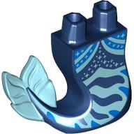 Tail, Mermaid Curved Right with Bright Light Blue/Blue Shapes/Stars, Light Aqua Fins print Dark Blue
