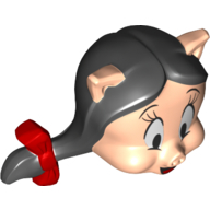 Minifig Head Special, Red Ribbons, Black Hair print (Petunia Pig) Hellnougat