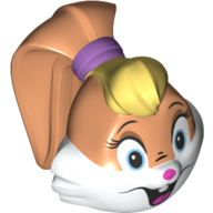 Minifig Head Special, White Face, Open Mouth, Blue Eyes print (Lola Bunny) Nougat