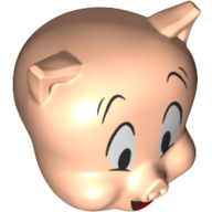 Minifig Head Special, White Eyes, Open Mouth, Raised Eyebrows print (Porky Pig) Light Nougat