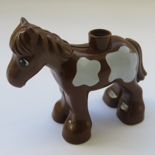Duplo Animal Horse/Foal with Large White Spots Brown